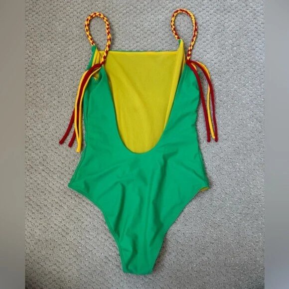 Paper London Green One Piece Swimsuit Braided Straps Low Back Size M - Picture 4 of 9